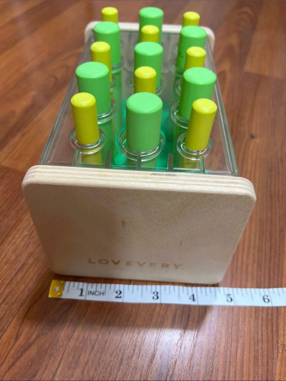 Lovevery Wooden Posting Stand Educational Toy Green and Yellow